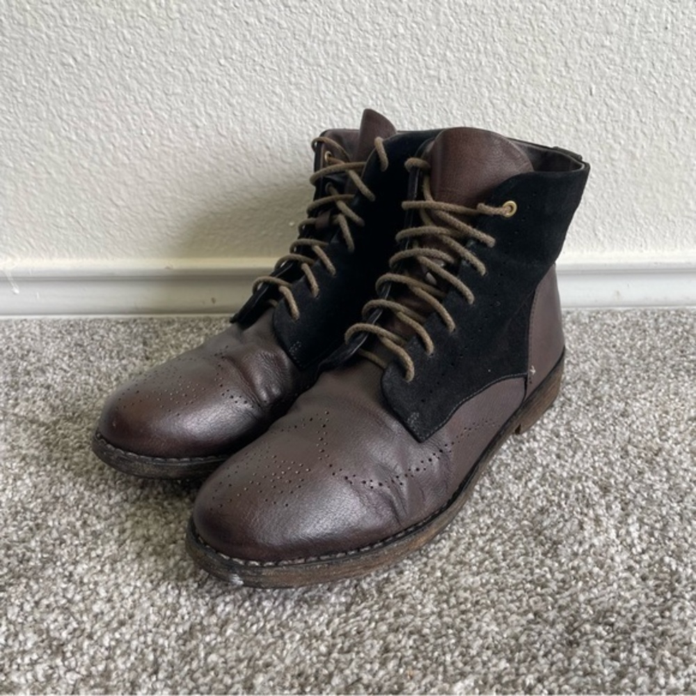 Rag & Bone Lace Up Boots Womens 10 / 40 Brown Leather Black Suede Ankle Shoes